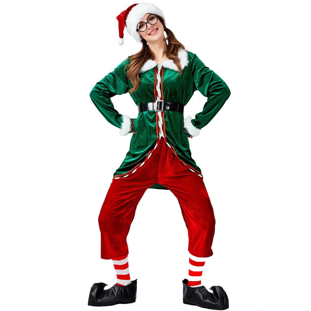 Qualidade novo estilo traje de natal 2022 manga longa verde festa adulto das mulheres dos homens casais natal elfo vesti