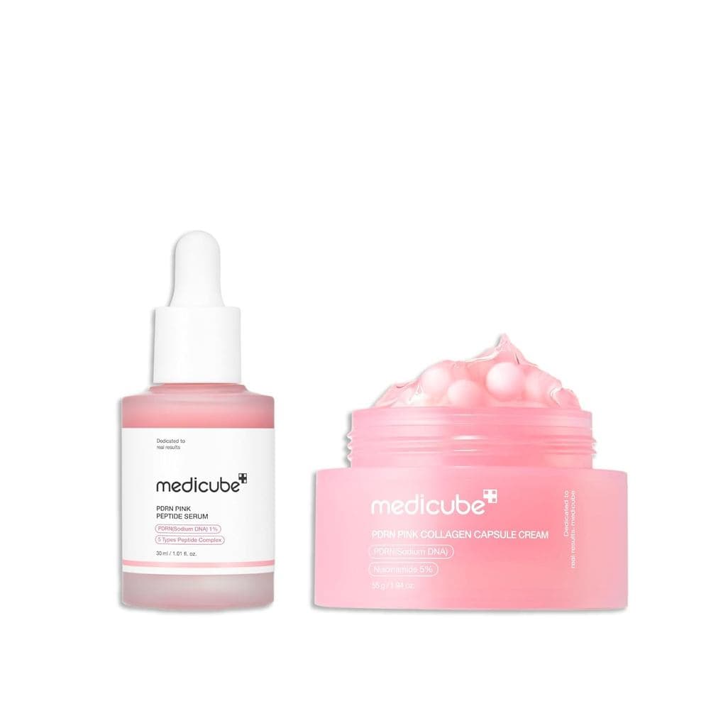 medicube Overnight Renewal Salmon PDRN Duo: Sérum de Peptídeos Rosa com PDRN de DNA de Salmão e Creme em Cápsula de Colá