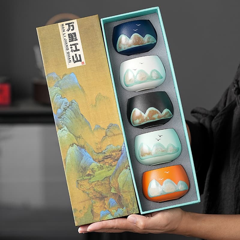 Xícara De Chá De Paisagem Chinesa Pintada À Mão Para Presente Cerâmica De Estilo Chinês