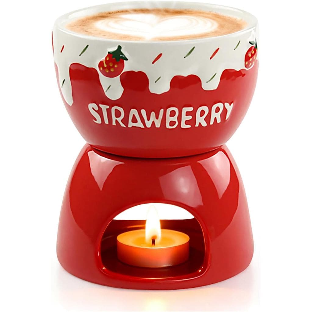 Mini Copo de Fondue, Conjunto de 2 Peças de Cerâmica para Derreter Chocolate com Fogareiro, Caneca Aquecedora de Café, P