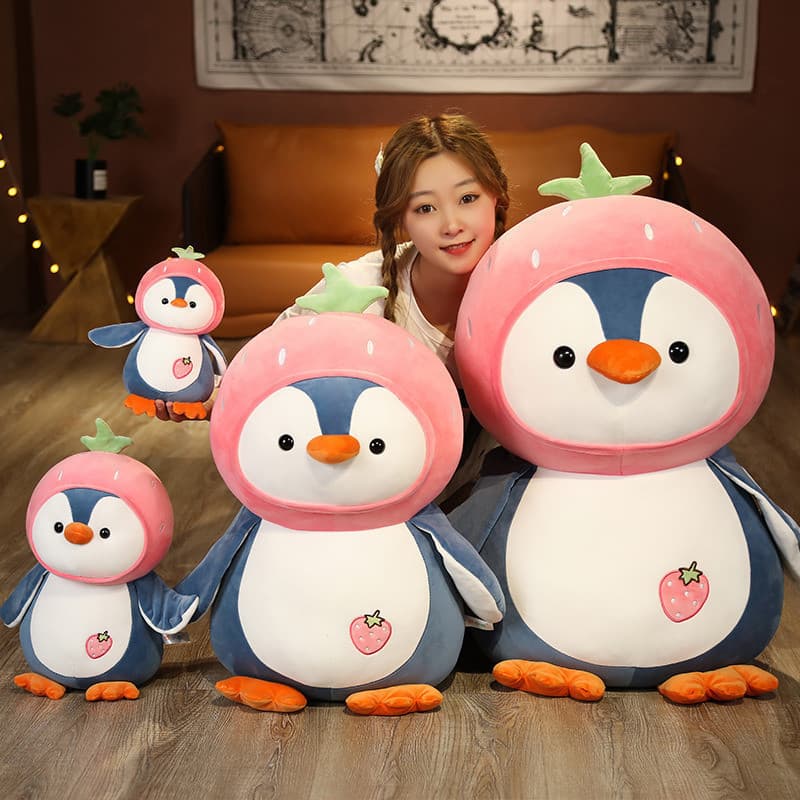 Bonito fruta pinguim boneca brinquedo de pelúcia zoológico casal pinguim boneca bebê dormindo Ragdoll