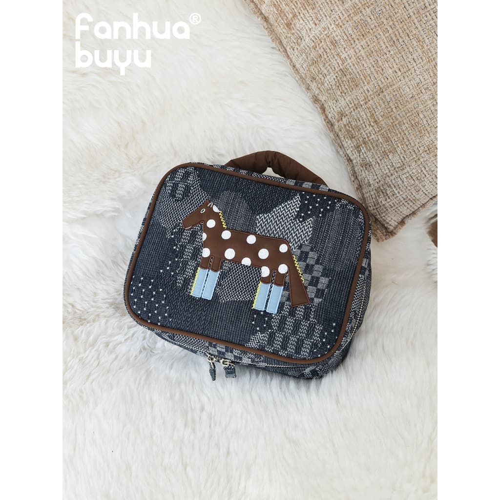 Fanhua sussurro Retro pônei saco cosmético macio portátil feminino Casual zíper portátil Digital saco de armazenamento d