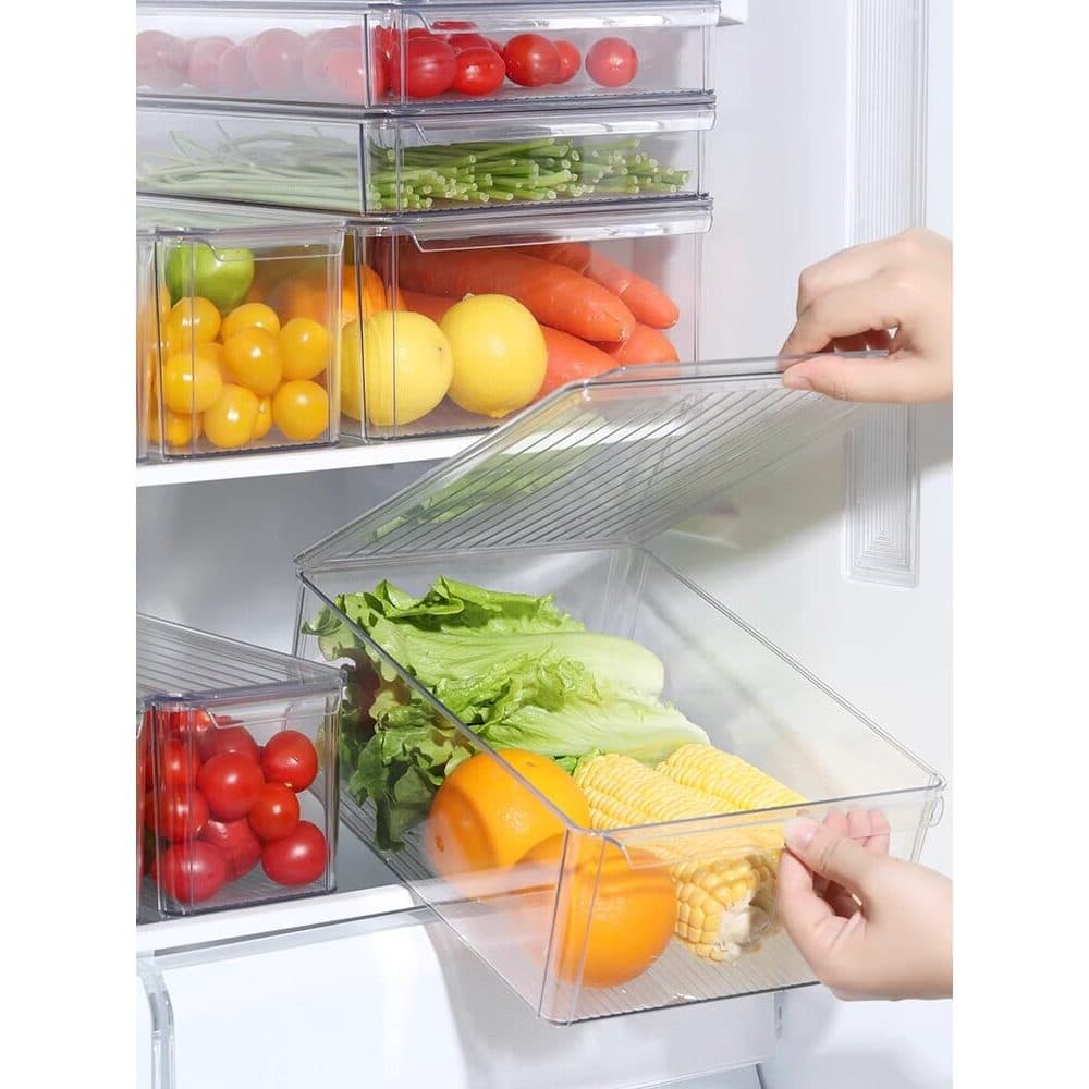 Casa frutas vegetais caixa de armazenamento empilhável geladeira caixa de armazenamento transparente com tampa fermentaç