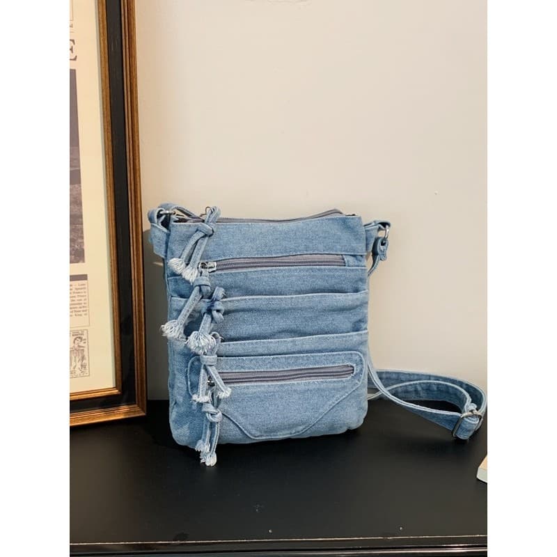 Retro Denim mensageiro saco nicho Design feminino saco Multi-camada de armazenamento bolsa de ombro All-Match Casual nov