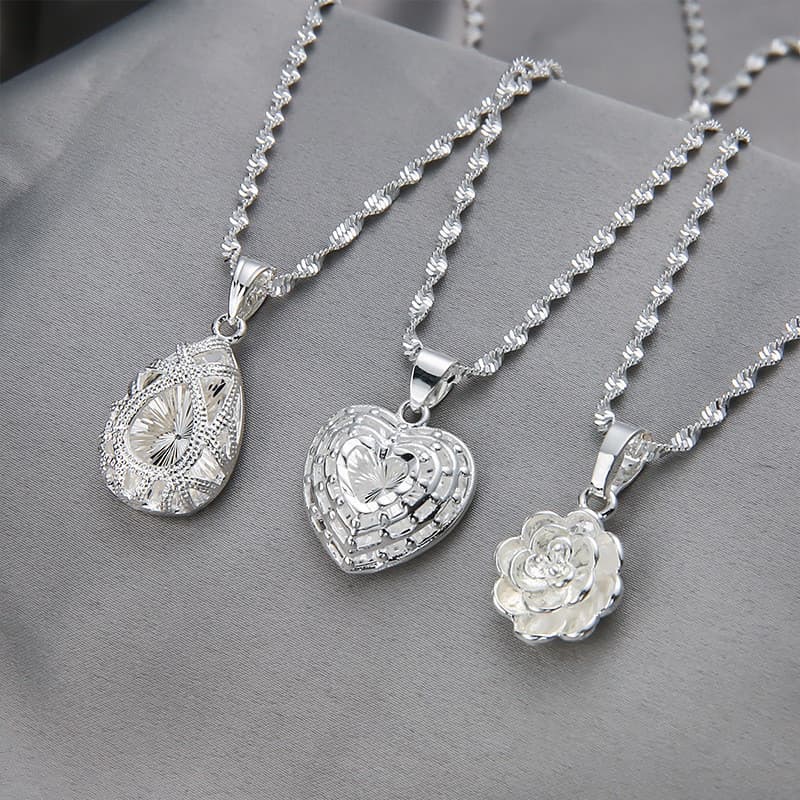 Pingente banhado a prata, pingente grande em forma de flor com design de gota d'água, joia em forma de coração, colar fe