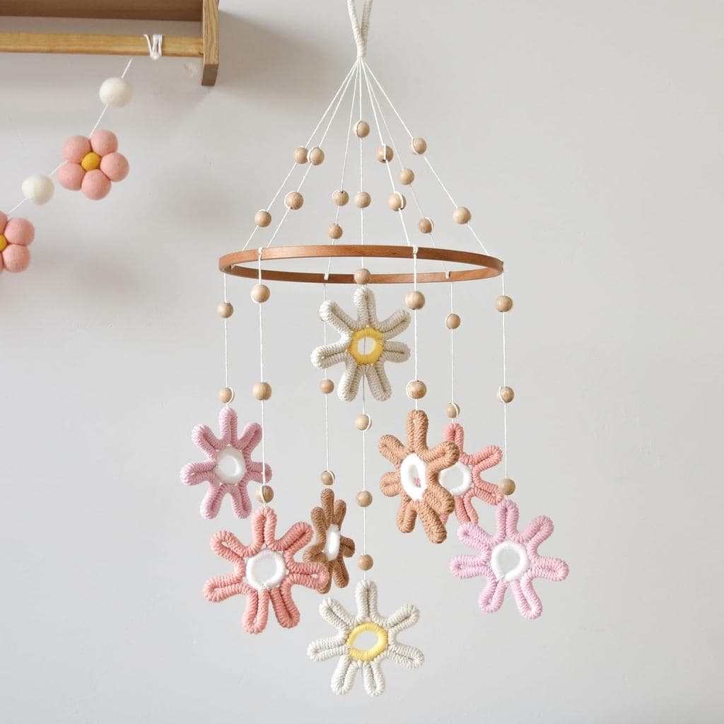 Móbile de Margaridas Tecido para Berço, Móbile de Berço para Meninas, Móbile de Berço Boho com Margaridas, Decoração de