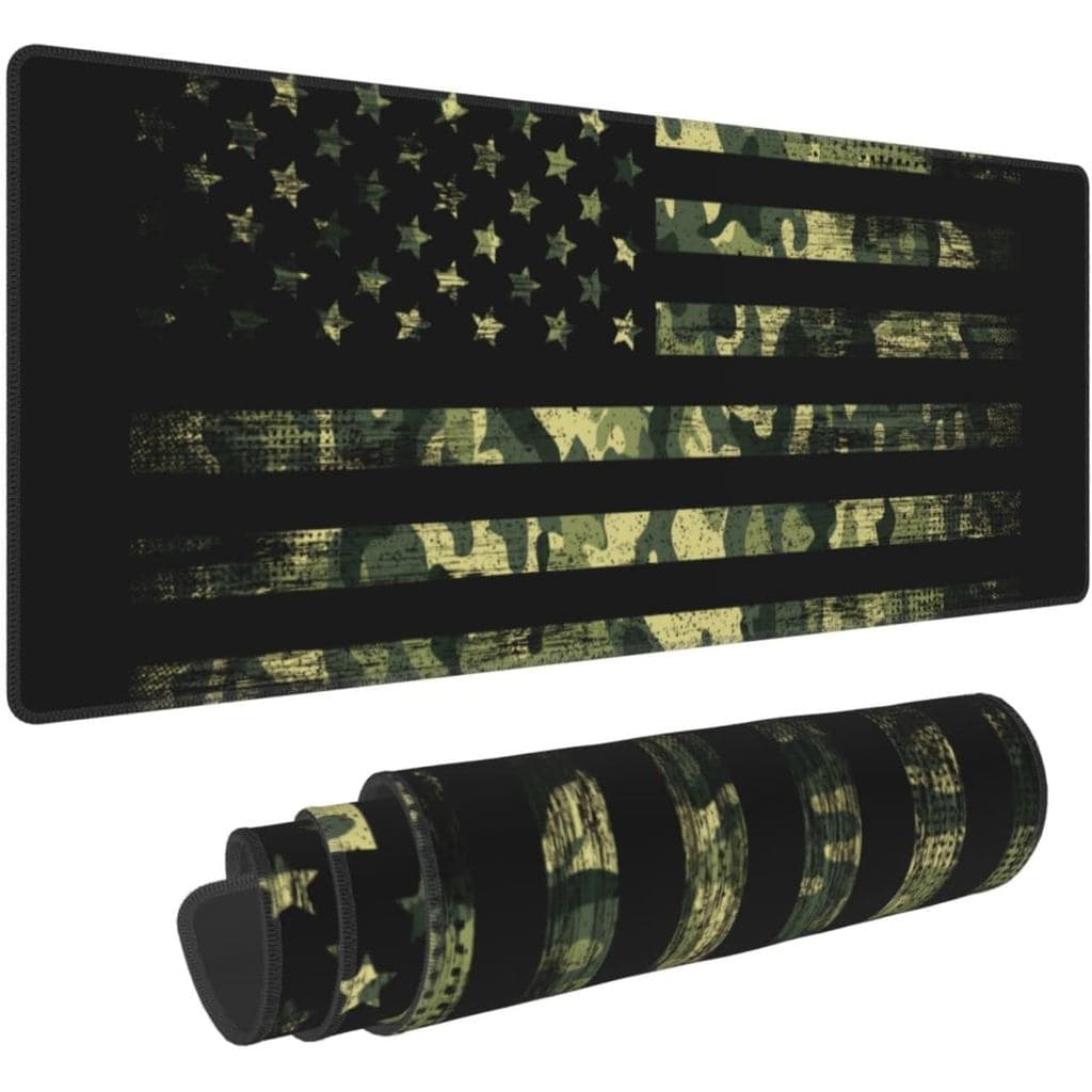 Mousepad Grande para Jogos, Bandeira Americana com Camuflagem, Mousepad XL com Costura, Base Impermeável e Antiderrapant