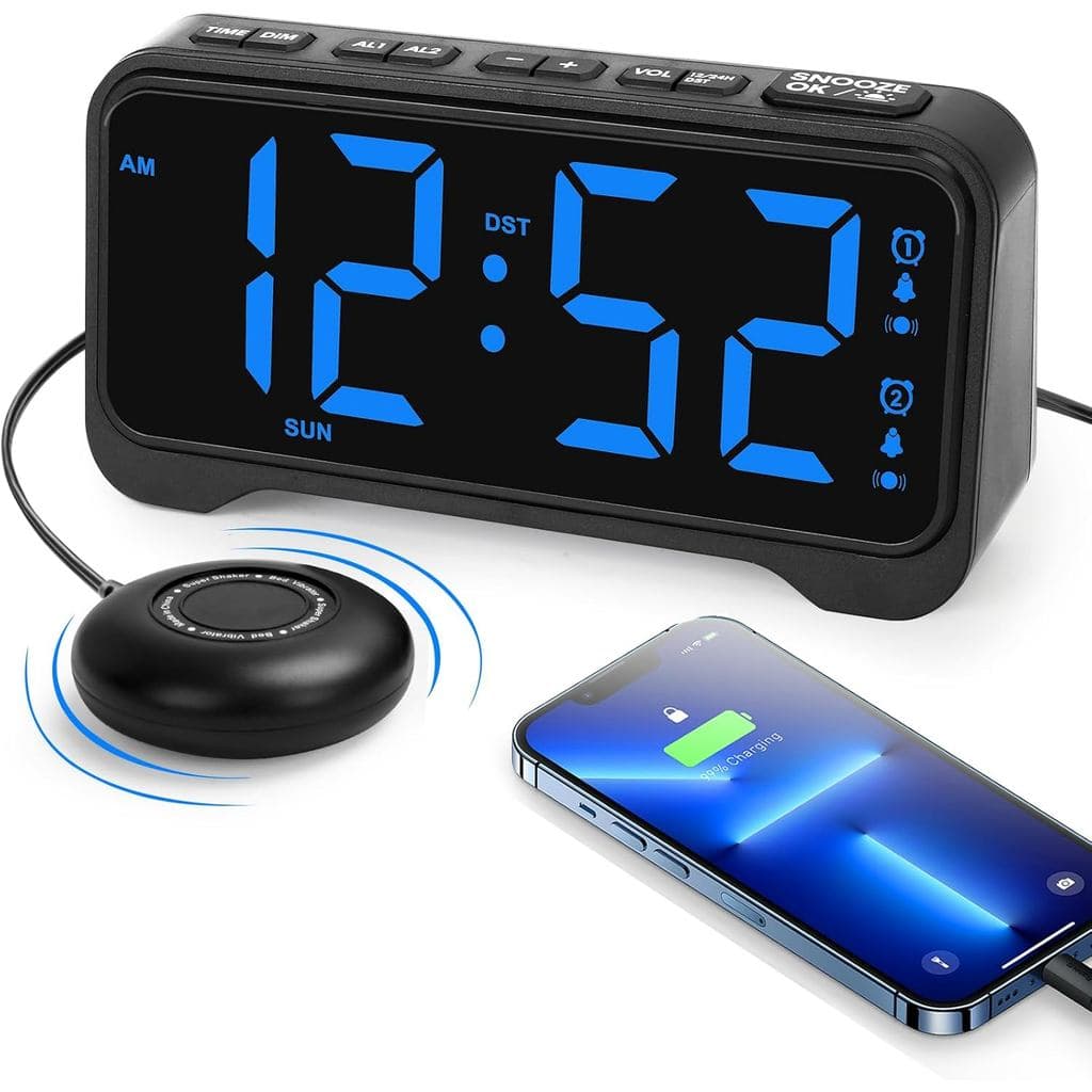 Despertador Sonoro para Adultos com Sono Pesado, Despertador Vibratório para Adolescentes/Idosos com Deficiência Auditiv