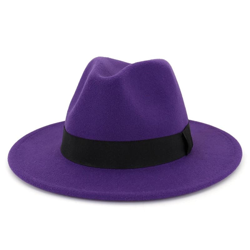 Chapéu Fedora de Jazz em Lã Roxa para Homens, Estilo Cowboy Inglês, Chapéu Panamá de Cor Sólida, Chapéu Formal KYKF