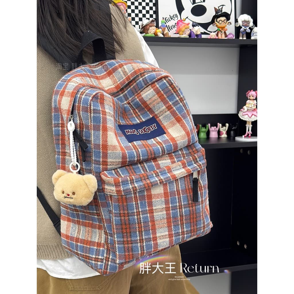 Estilo japonês ins outono inverno mochila de pelúcia feminina estudantes do ensino médio mochila de grande capacidade ve