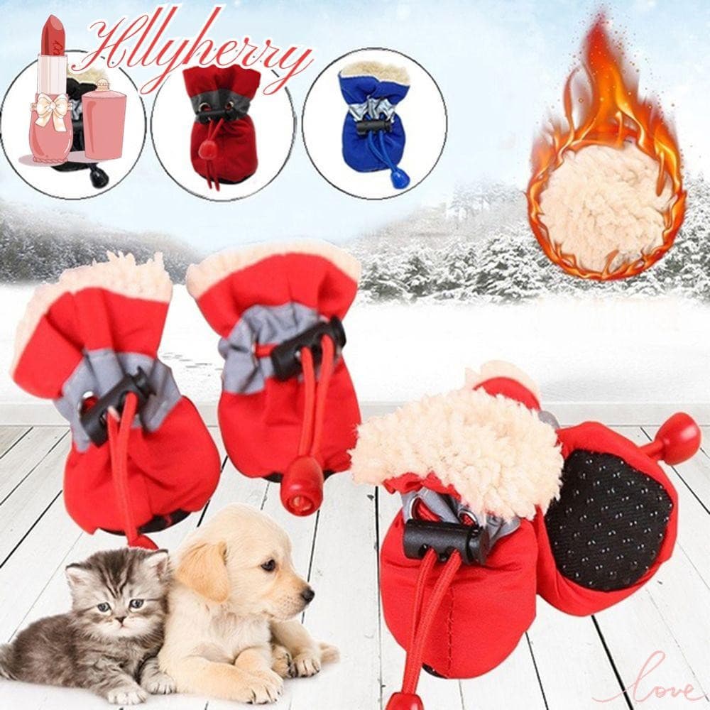 HLLYHERRY 4 Peças De Sapatos Para Animais De Estimação Antiderrapantes Meias Grossas De Inverno Cachorros Botas De Chuva