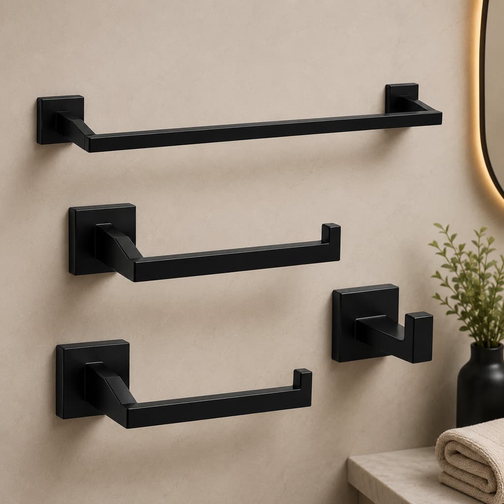 Kit Banheiro Acessórios Aço Inox Preto Premium 4 Peças