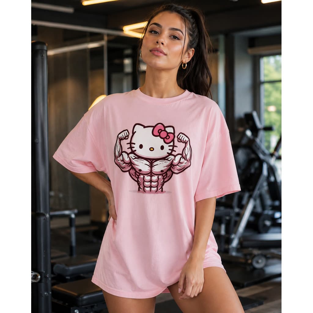 Camiseta Rosa Hello Kitty Bodybuilder Estilo Maromba Geek Casual Musculação Streetwear