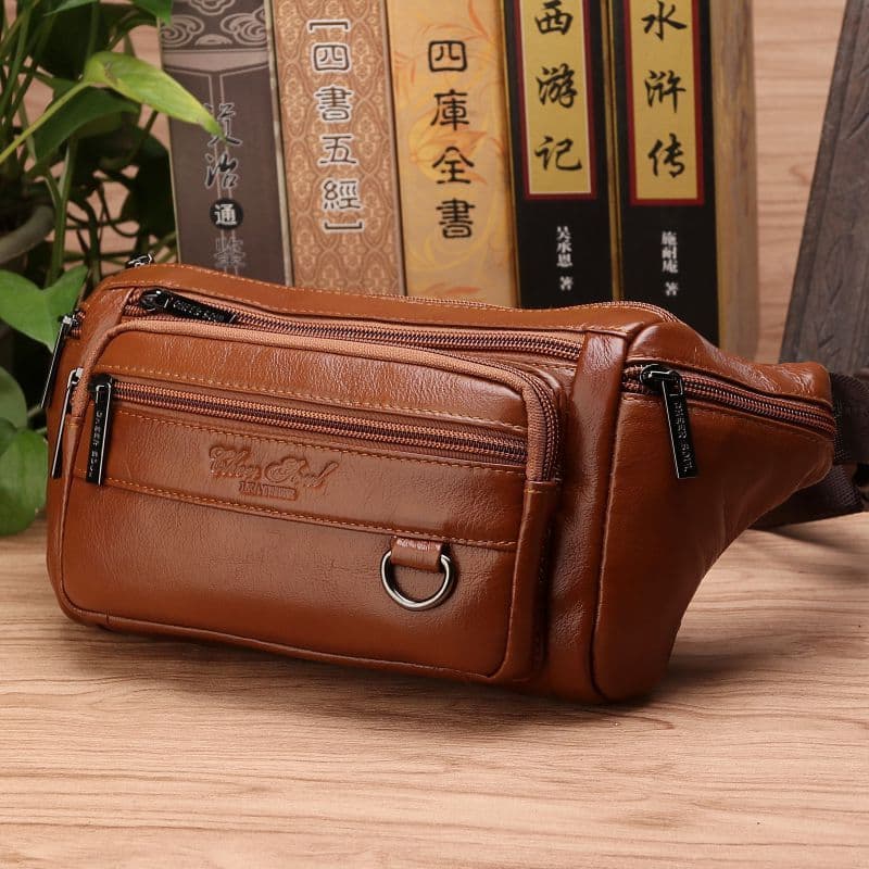 Novo estilo bolsa de cintura de couro masculina bolsa de cintura de grande capacidade bolsa para celular multifuncional