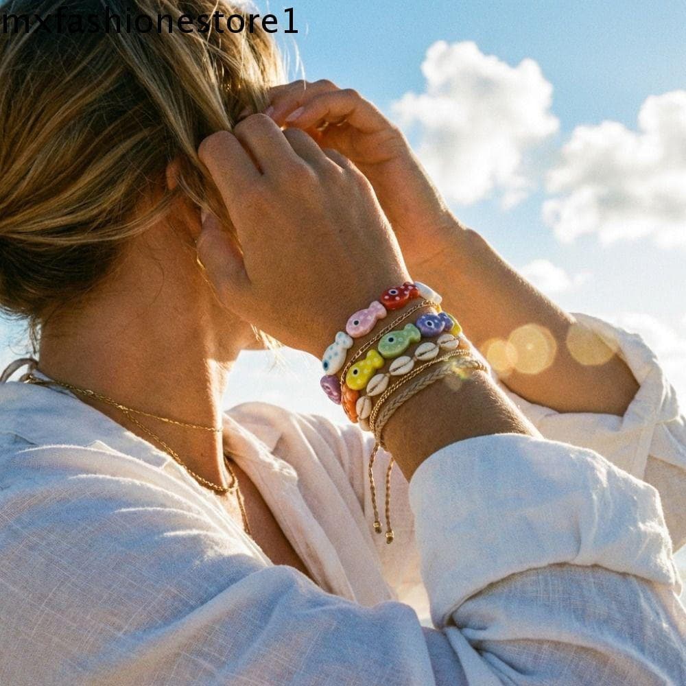 Pulseira De Contas De Cerâmica MXFASHIONE , Peixe Pequeno Com Corda Elástica Boho , Joias De Praia Boêmias Estilo Oceano