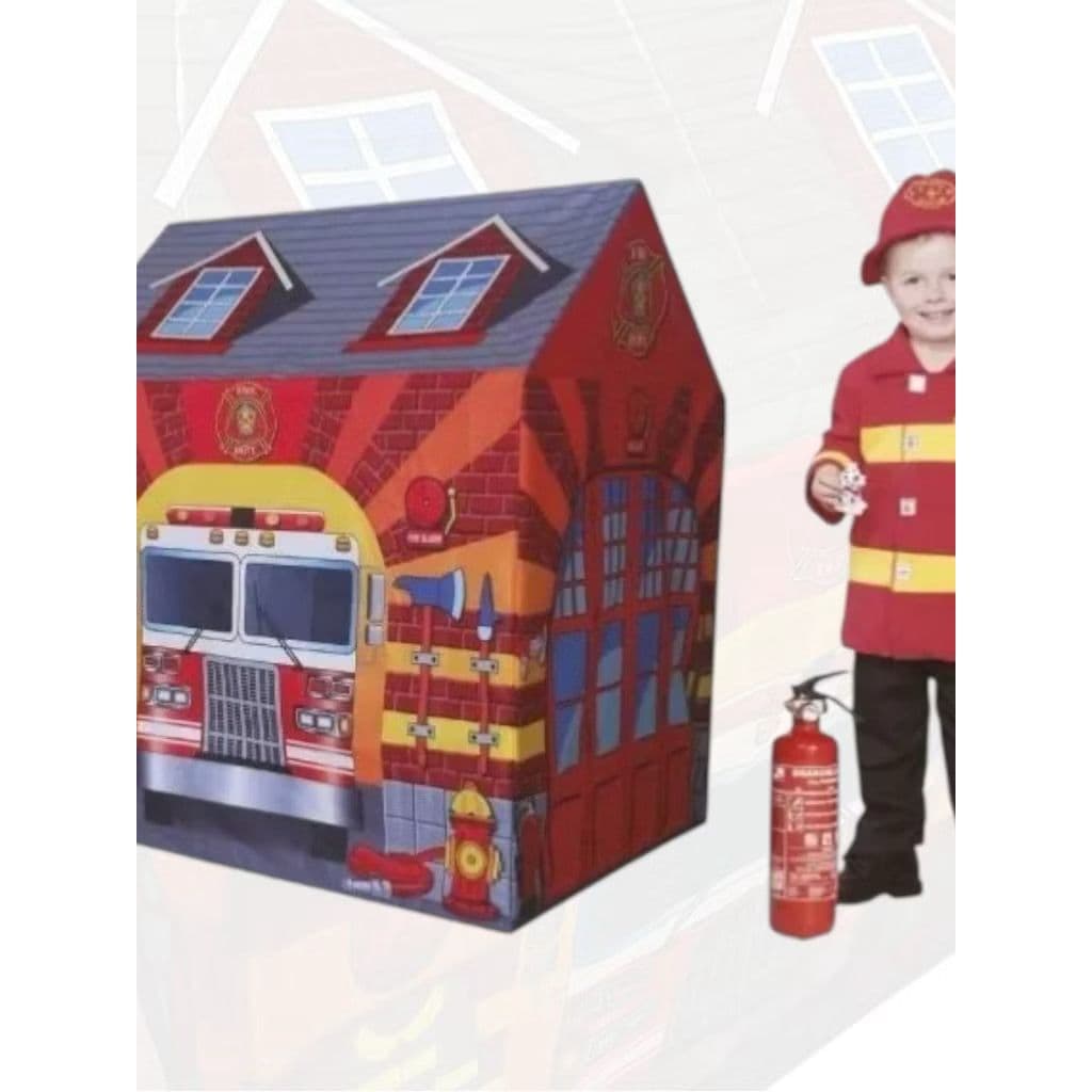 Barraca Infantil Cabana Estação Bombeiros Barraca Tenda Infantil Quartel de Bombeiro Montável C/ Conectores e Hastes