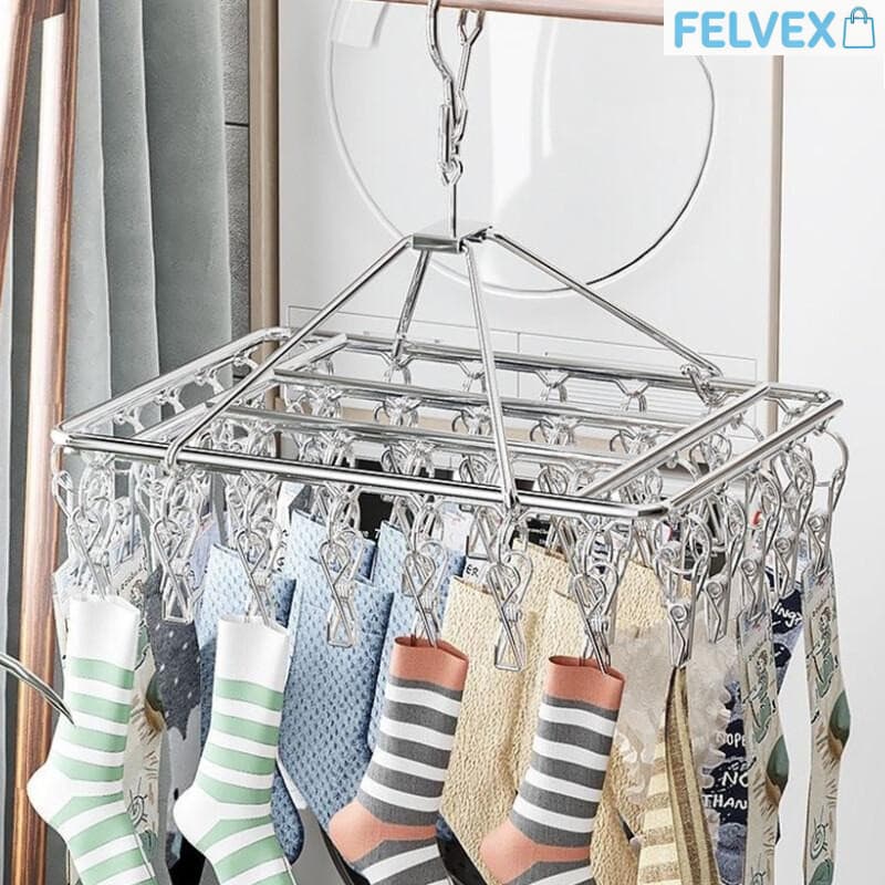 [FEL] Varal de Roupas Circular em Aço Inoxidável com 26 Prendedores, Secador de Pequenas Roupas