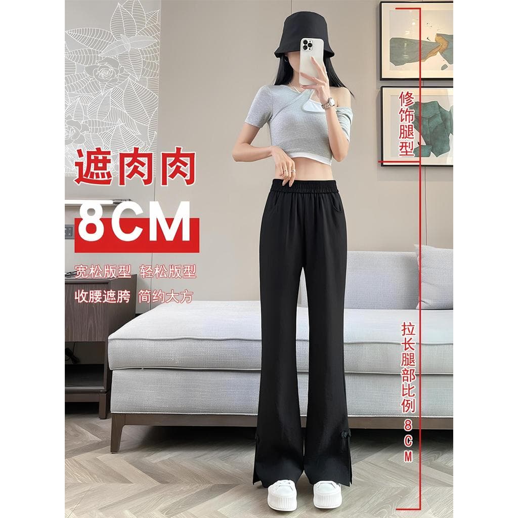 Novo estilo chinês algodão linho Split Micro-comprimento calças femininas verão estilo fino 2025 novo estilo de linho de