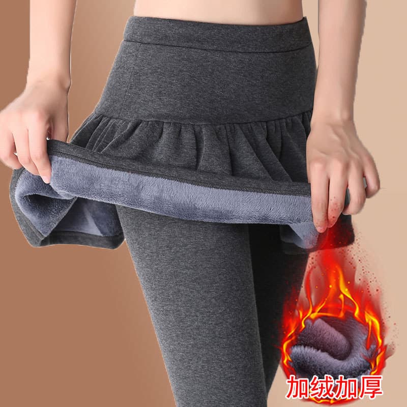 Outono inverno férias de duas peças mais veludo engrossado com saia Leggings de uma peça feminino desgaste exterior tama