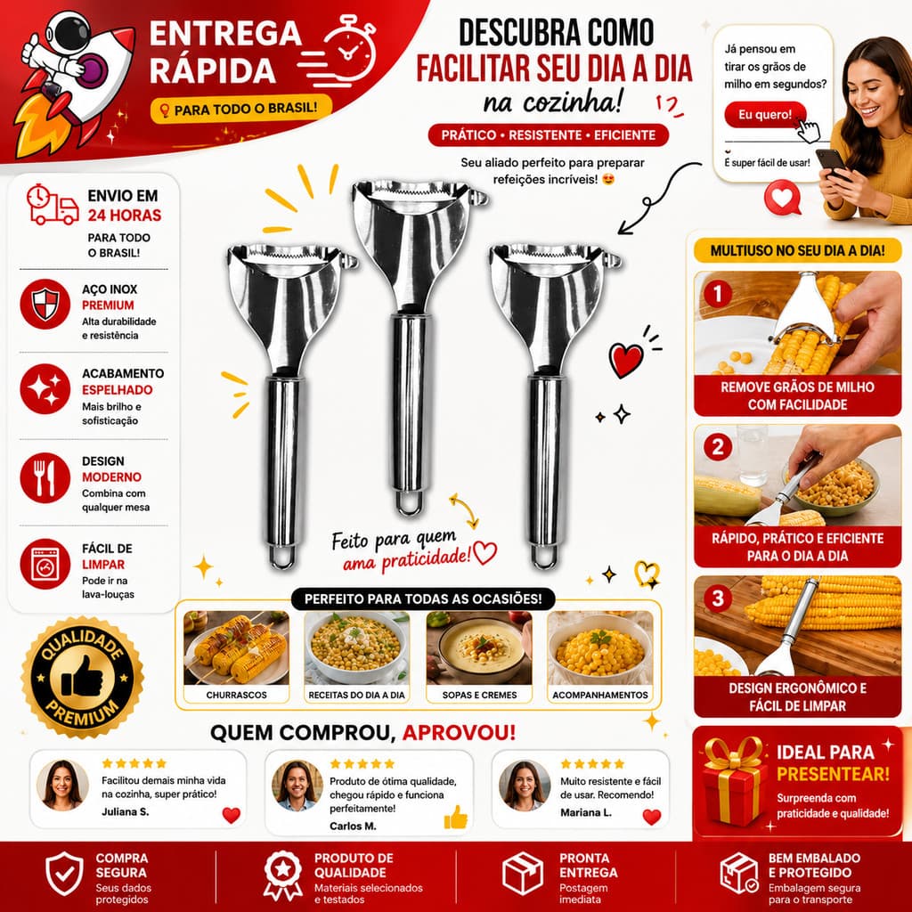 Raspador Debulhador de Milho 1/2/3 Inox Resistente Ralador de Milho Alta Qualidade