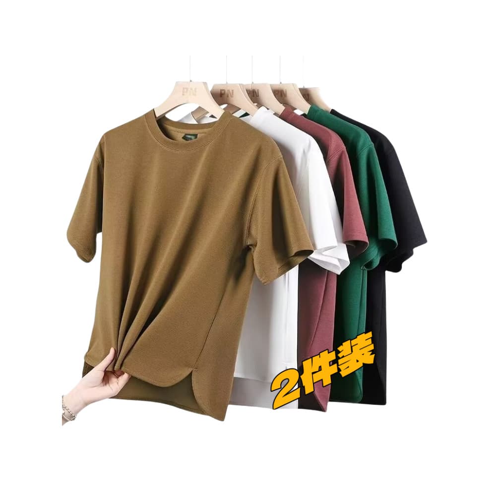 Camiseta masculina de verão de seda gelada de manga curta, roupa de rua, bainha redonda, meia manga, Top solto, adolesce