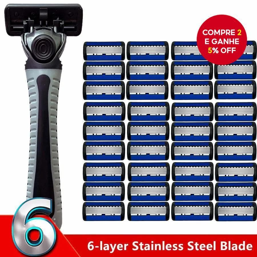 Razor Clássico de 6 Camadas para Barba Masculina e Depilação Feminina, Lâminas de Barbear Manual.