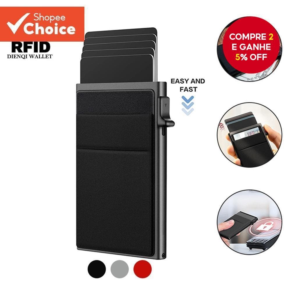 Carteira Masculina Minimalista RFID-Slot Para Cartão Pop-Up Automático , Clipe Dinheiro , Presente Leve E Portátil