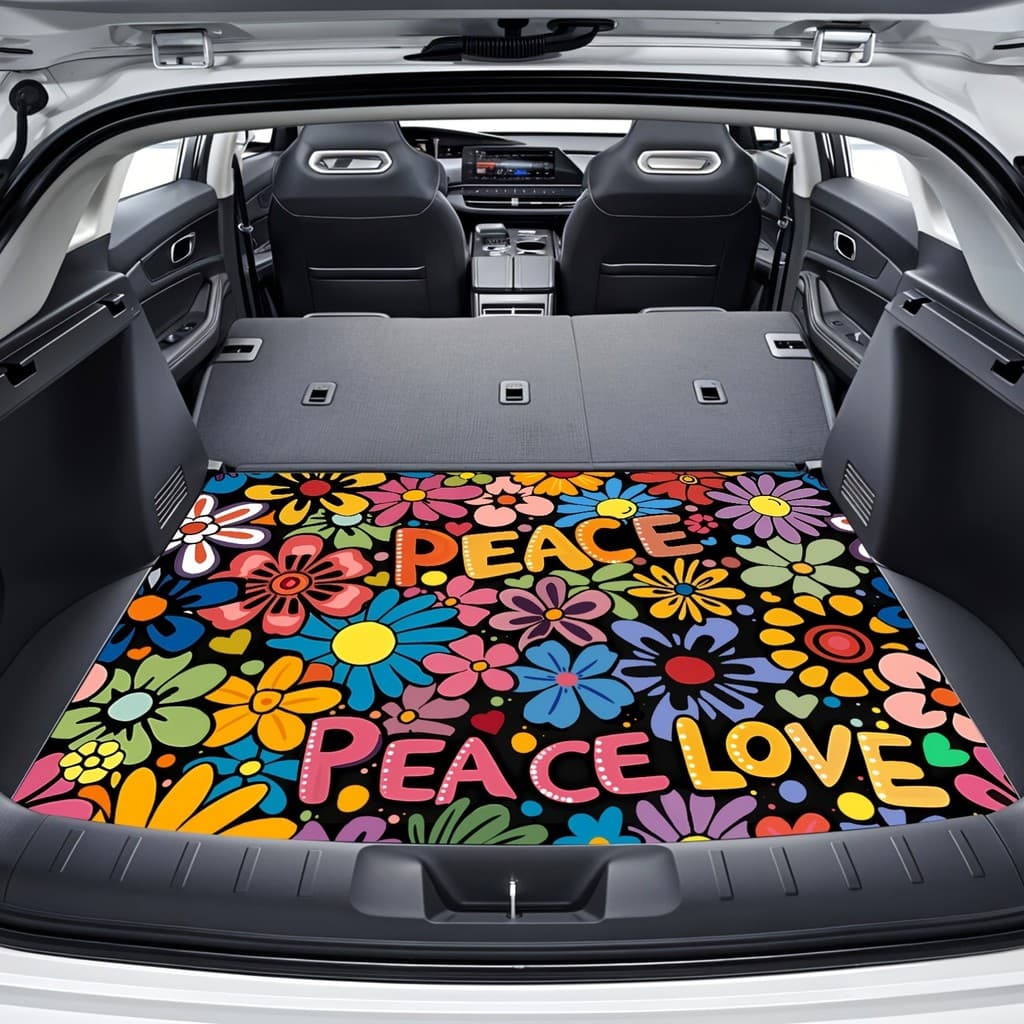 Tapete de porta-malas durável para carro de 1 peça, tapete de armazenamento multifuncional de flor brilhante e elegante,