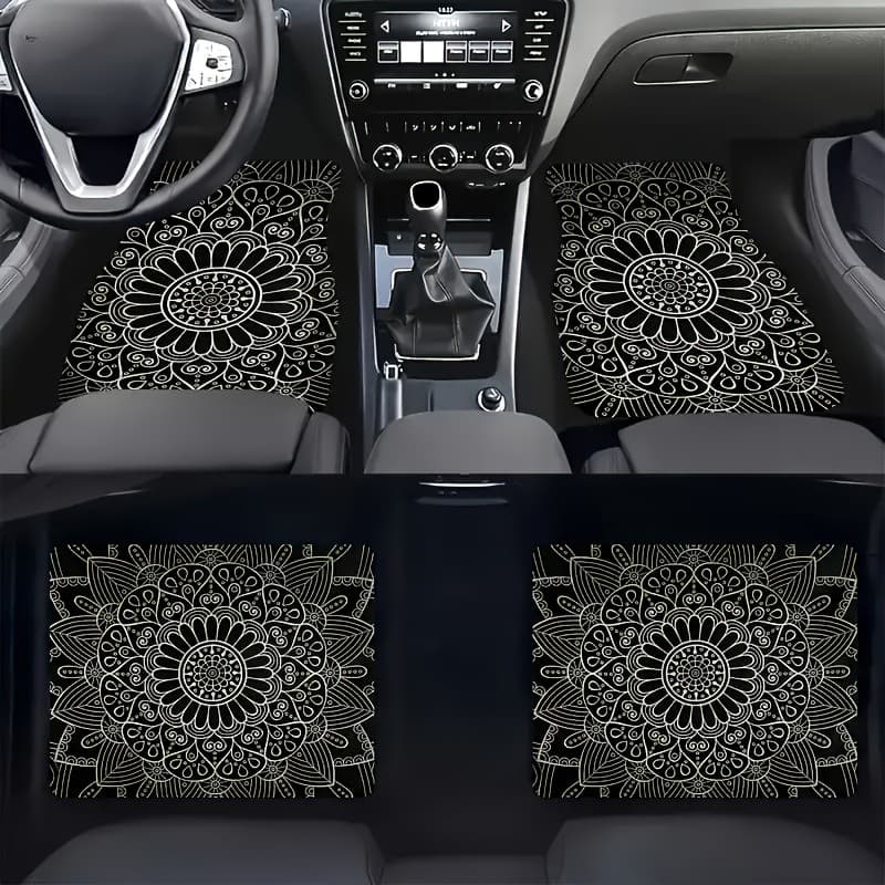4 tapetes impressos de Mandala para pés de carro, conjunto completo de tapetes antiderrapantes, peças de carro para todo