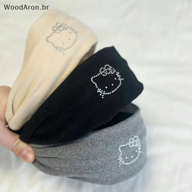WoodAron 1Pc Dos Desenhos Animados Olá Kitty Perfuração Quente Borda Larga Kawaii Doce Feminino Coração Hairband Lavar C