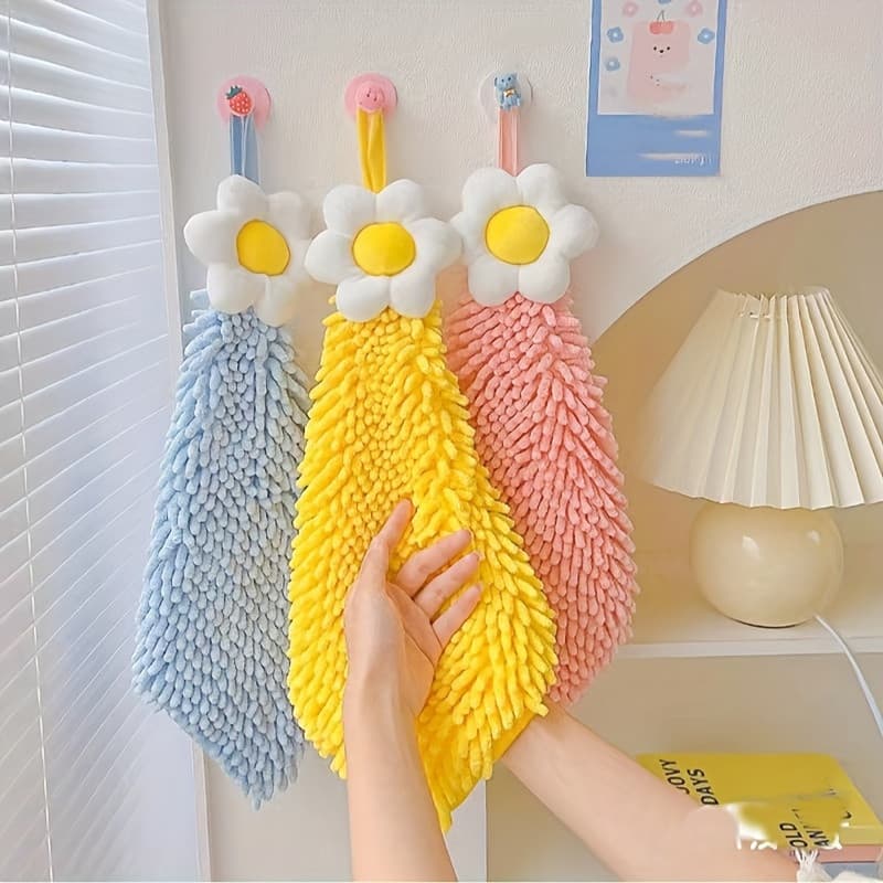Conjunto de 3 Toalhas de Cozinha Super Macias, Toalhas de Banheiro com Estampa de Flores Fofas, Usadas para Limpar as Mã
