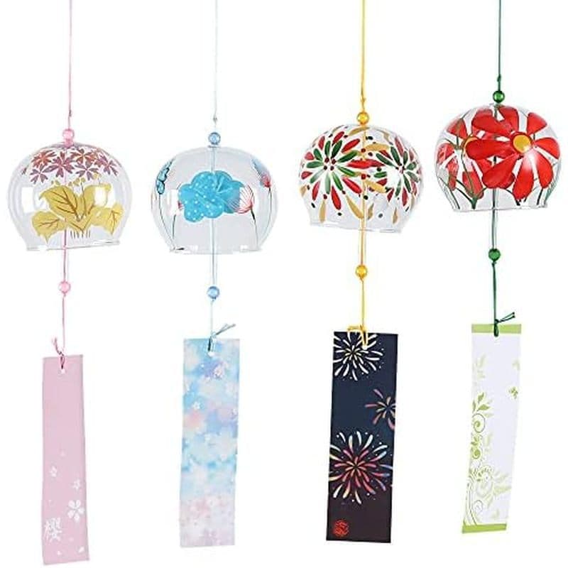 Sinos De Vento Japoneses Flores Românticas Pequenos Feitos À Mão Em Vidro Estilo Japonês Pingente Para Presente De Anive