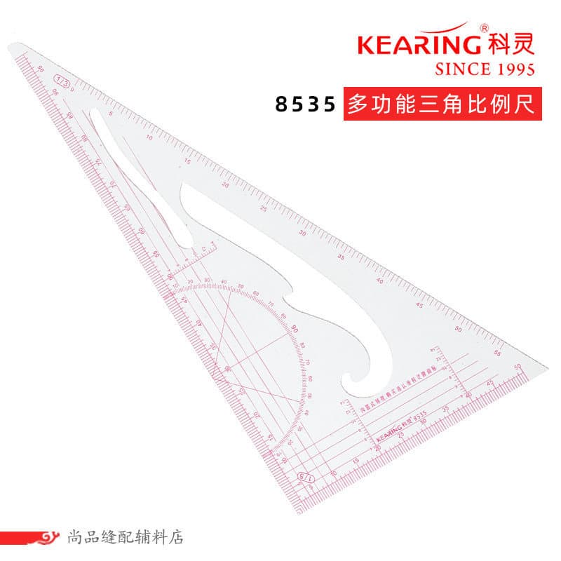 KEARING KEARING 8535 Régua triangular de escala multifuncional Régua de tamanho de lugar em escala embutida 1: 3 e 1: 16