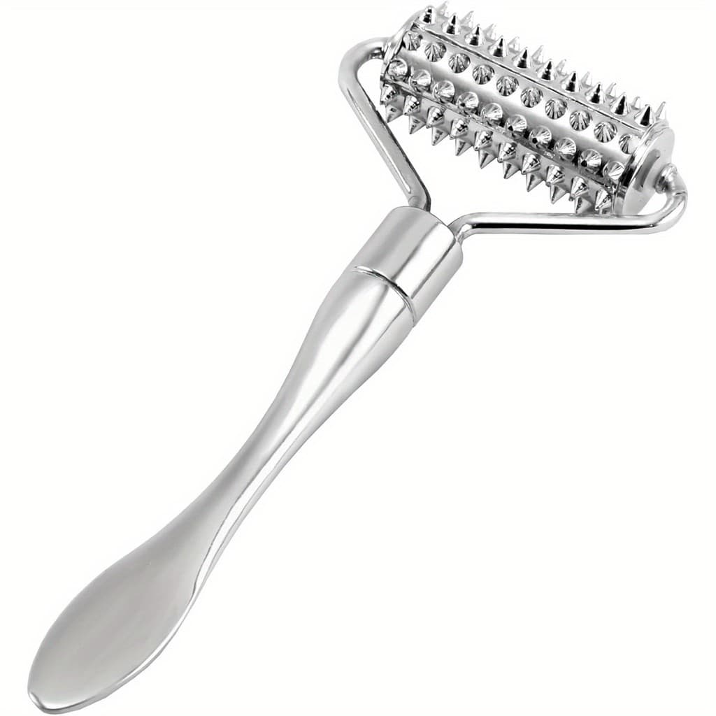 Rolo de Acupuntura Portátil, Ferramenta de Massagem Manual para Pescoço, Braços, Pernas e Pés, Prata