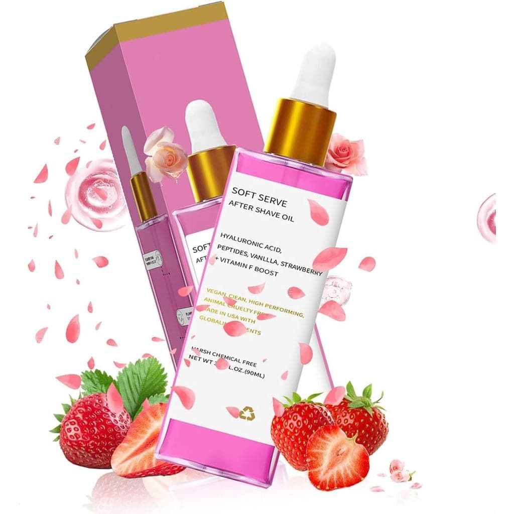 Óleo Pós-Barba Feminino de Morango e Baunilha para Pele Suave, Tratamento Calmante e Hidratante para Prevenir Pelos Encr