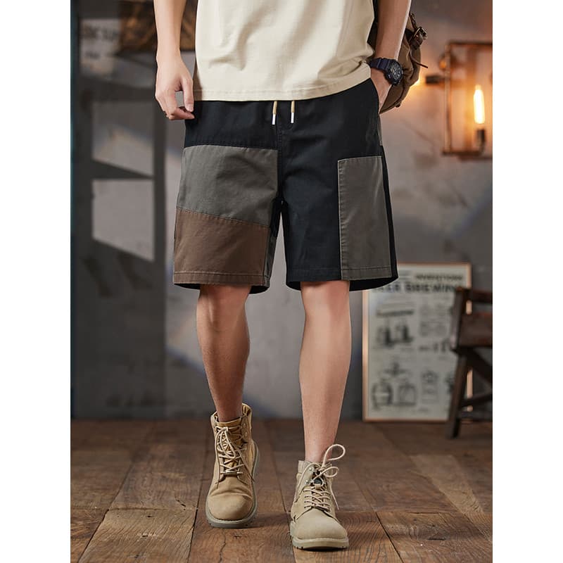 Americano Retro contraste cor costura macacão Shorts masculino verão novo estilo Street Wear solto em linha reta All-Mat