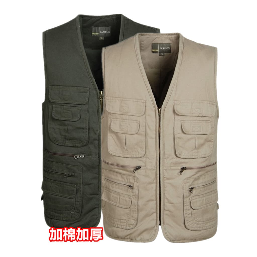 Inverno de meia-idade idosos acolchoado engrossado puro algodão colete masculino Multi-bolso colete pai macacão colete