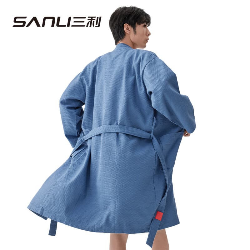 [2 estilos] Sanli Toalha Roupão Masculino Puro Algodão Waffle Roupão de Salão de Beleza Roupão de Casal Adulto Roupas de