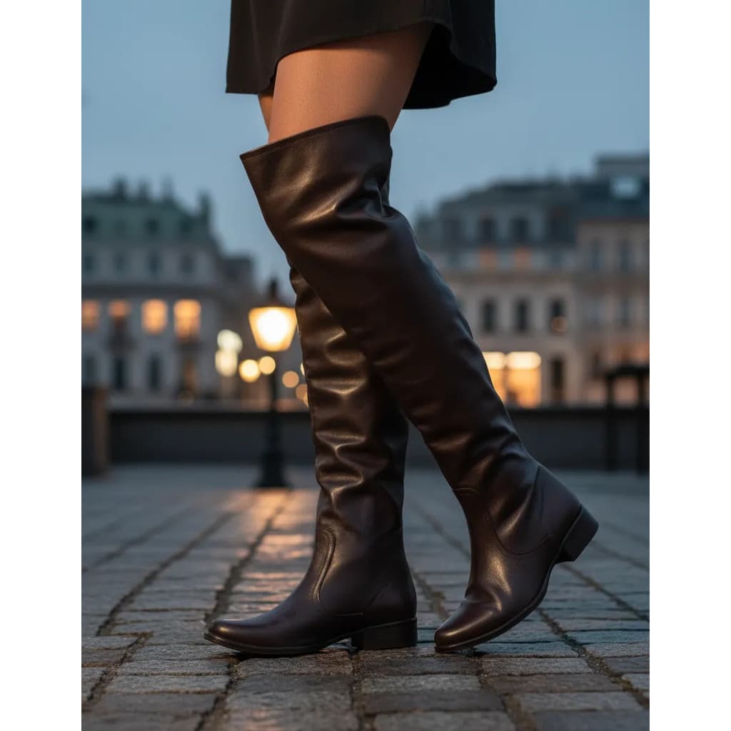 Bota Over Feminina Cano Longo Couro Legítimo Salto Grosso Elegante Acima Do Joelho Inverno Luxo