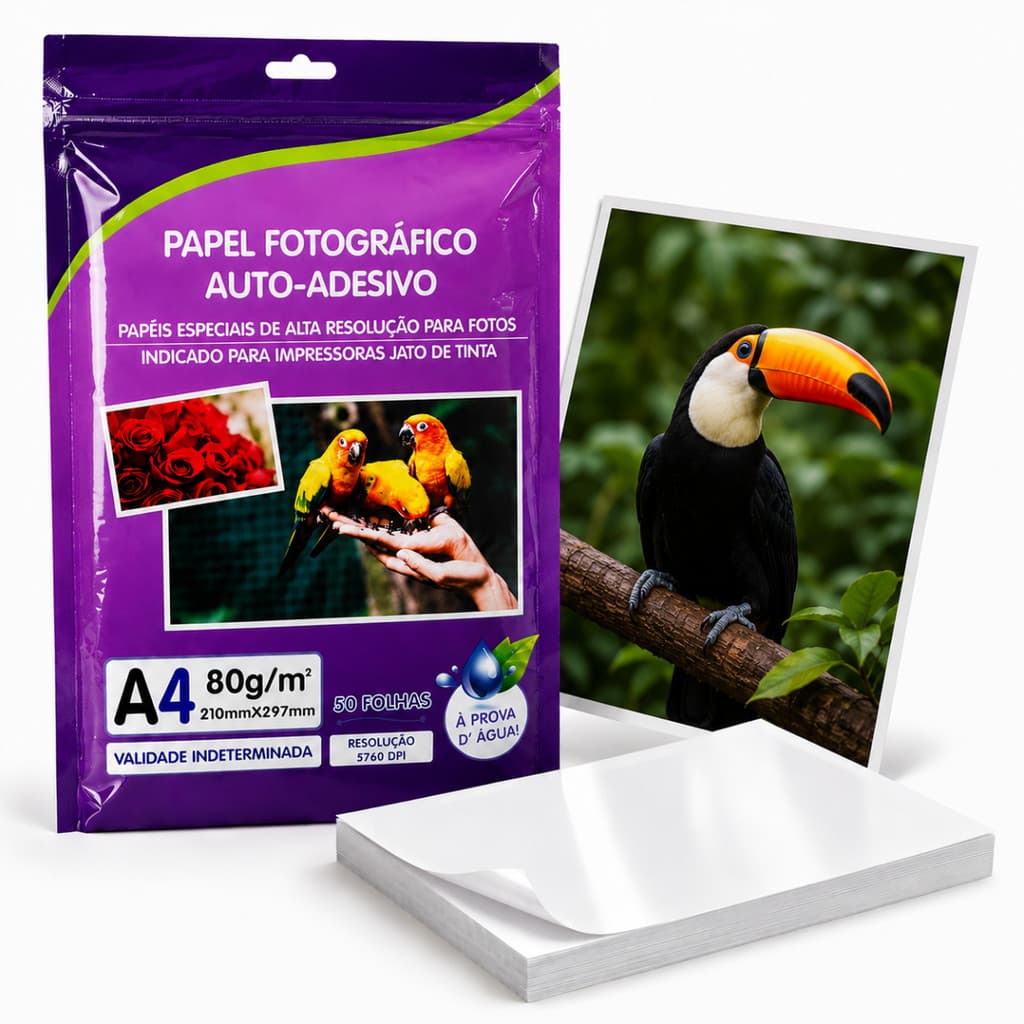 Papel Fotográfico Adesivo Premium A4 Glossy 80g 50 Folhas