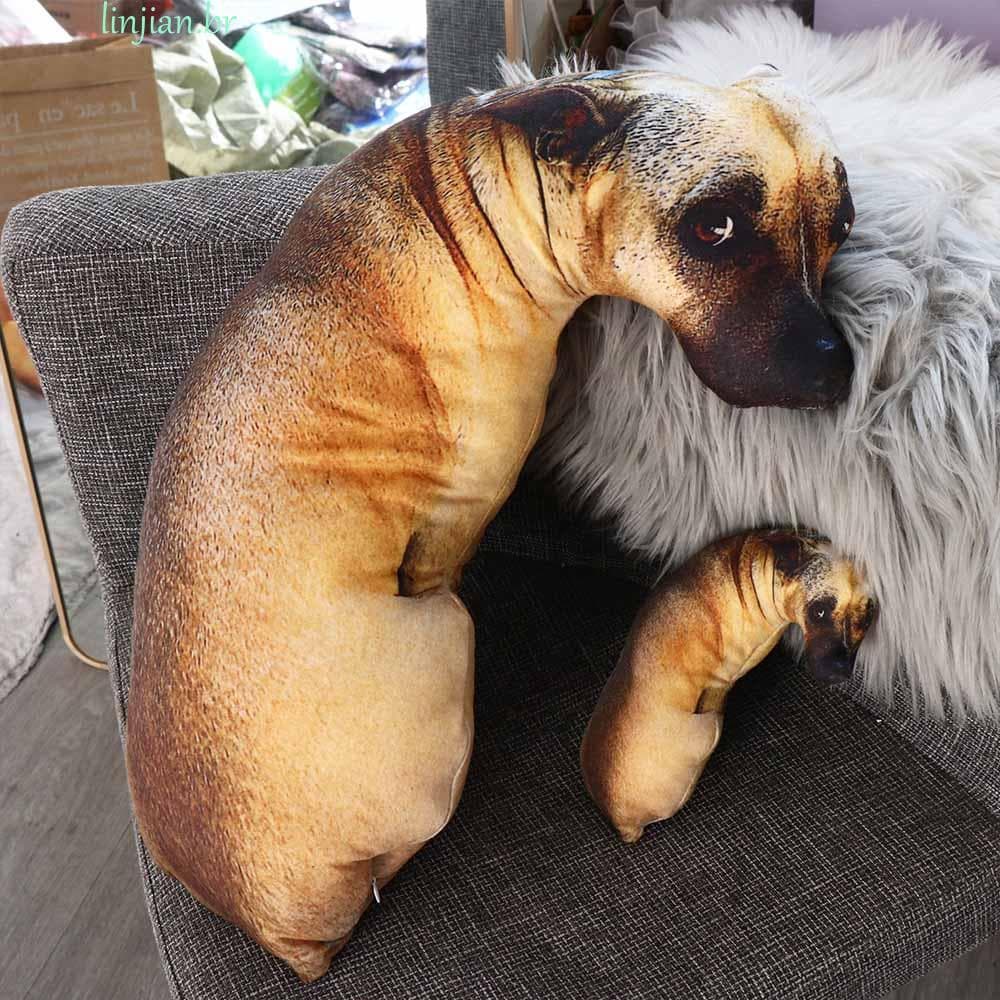 Travesseiro De Cachorro LINJIAN , Macio De Animal Realista 3D , Almofada Criativa De Pelúcia De Brinquedo Para Casa