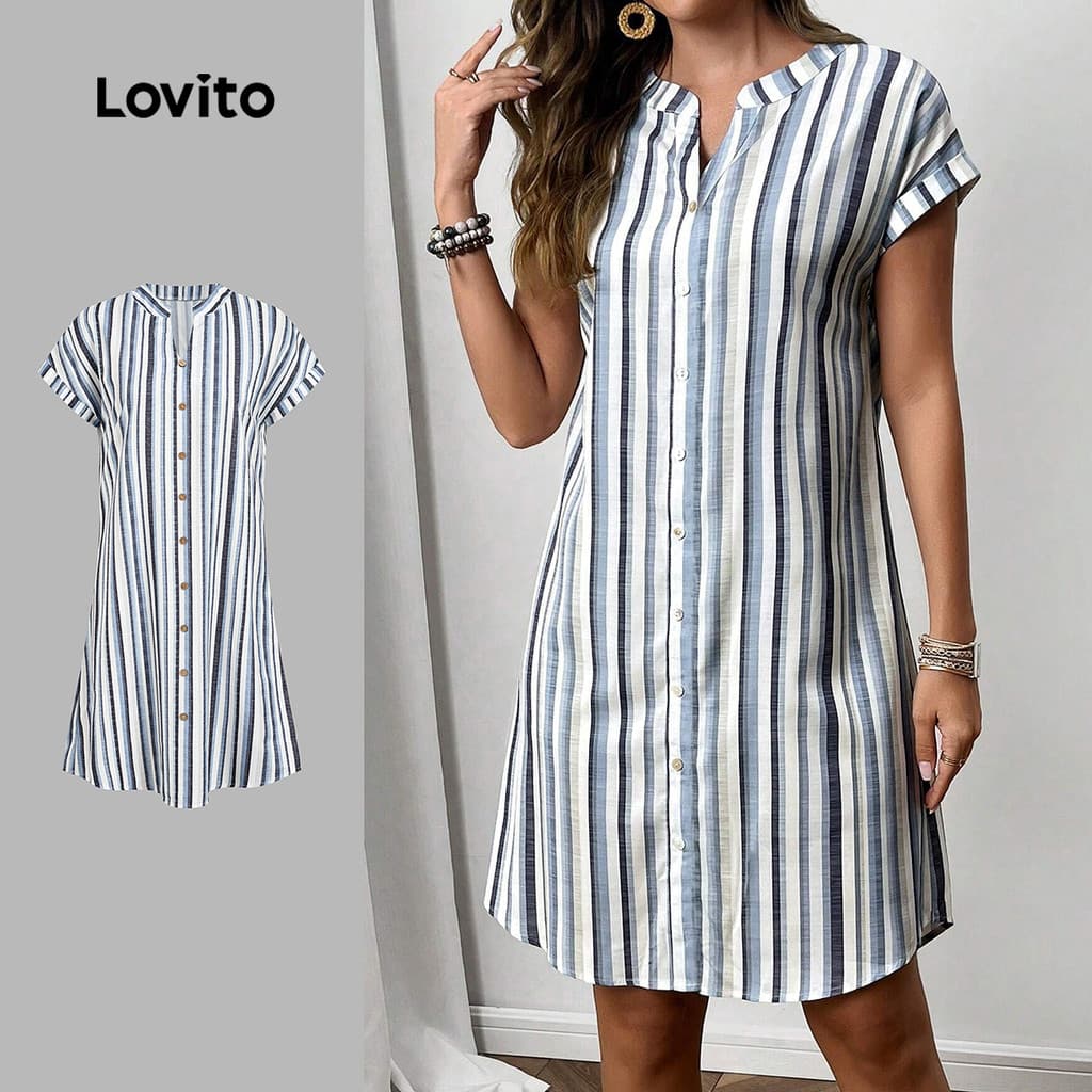Lovito Casual Vestido Listrado Feminino Para Primavera/verão LBL32021