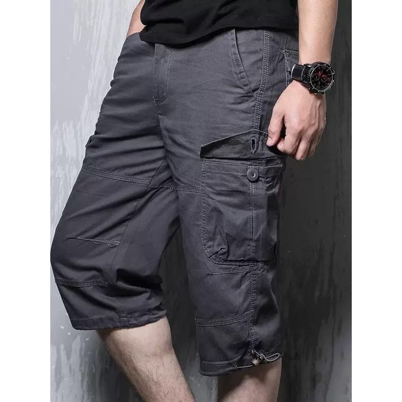 Verão Multi-bolso calças cortadas homens solto macacão reto mais gordura mais calças casuais Shorts masculino calças cor