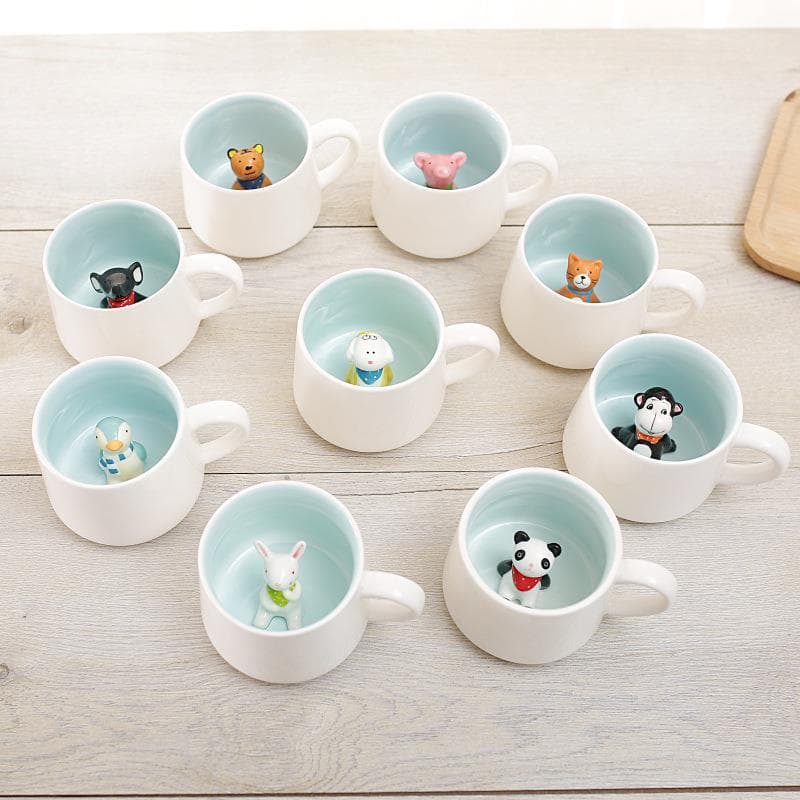 Caneca de cerâmica criativa bonito dos desenhos animados tridimensional bonito Animal leite xícara de café casal copo de