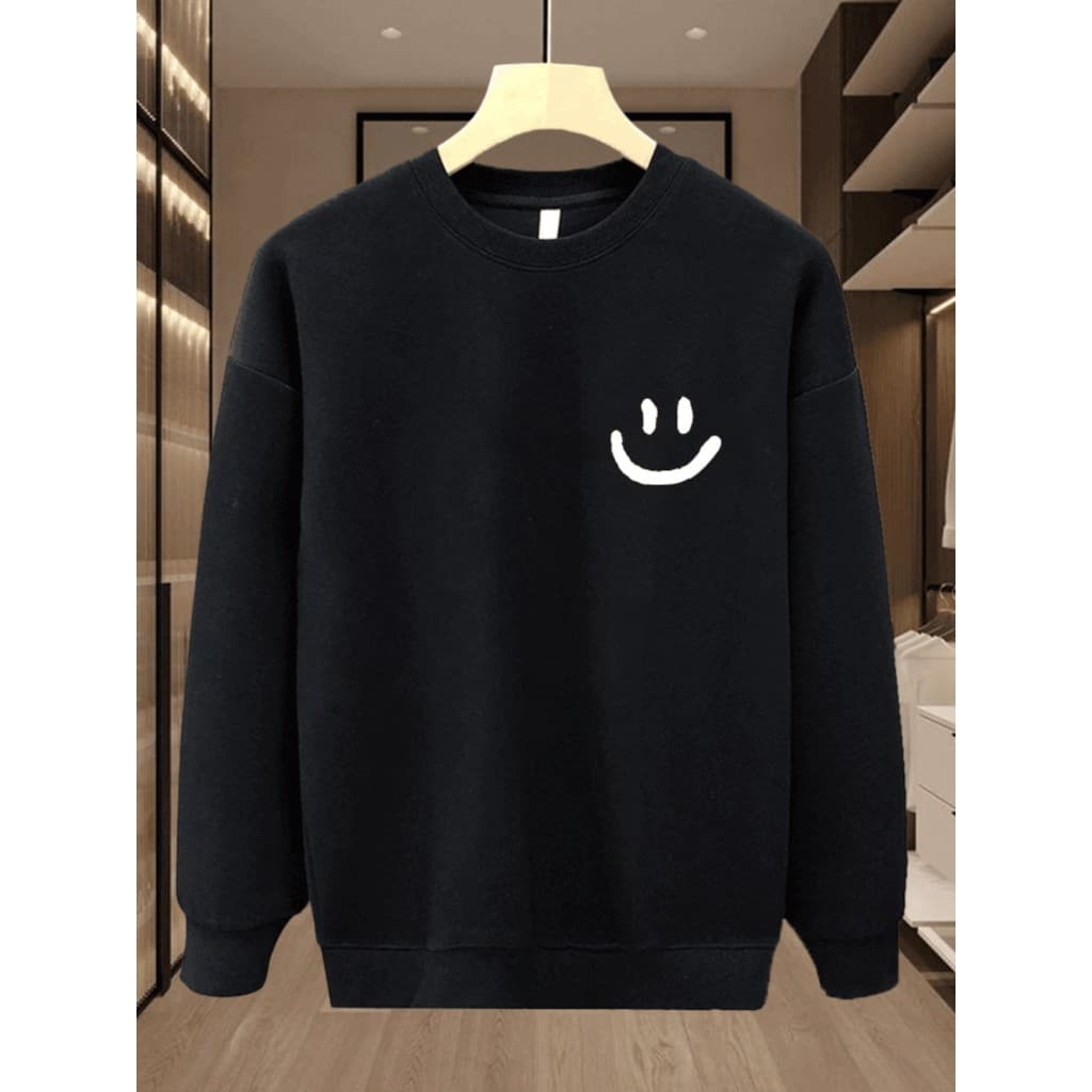 Pesado em torno do pescoço moletom masculino outono inverno novo estilo Smiley impresso jaqueta solta All-Match camisa d
