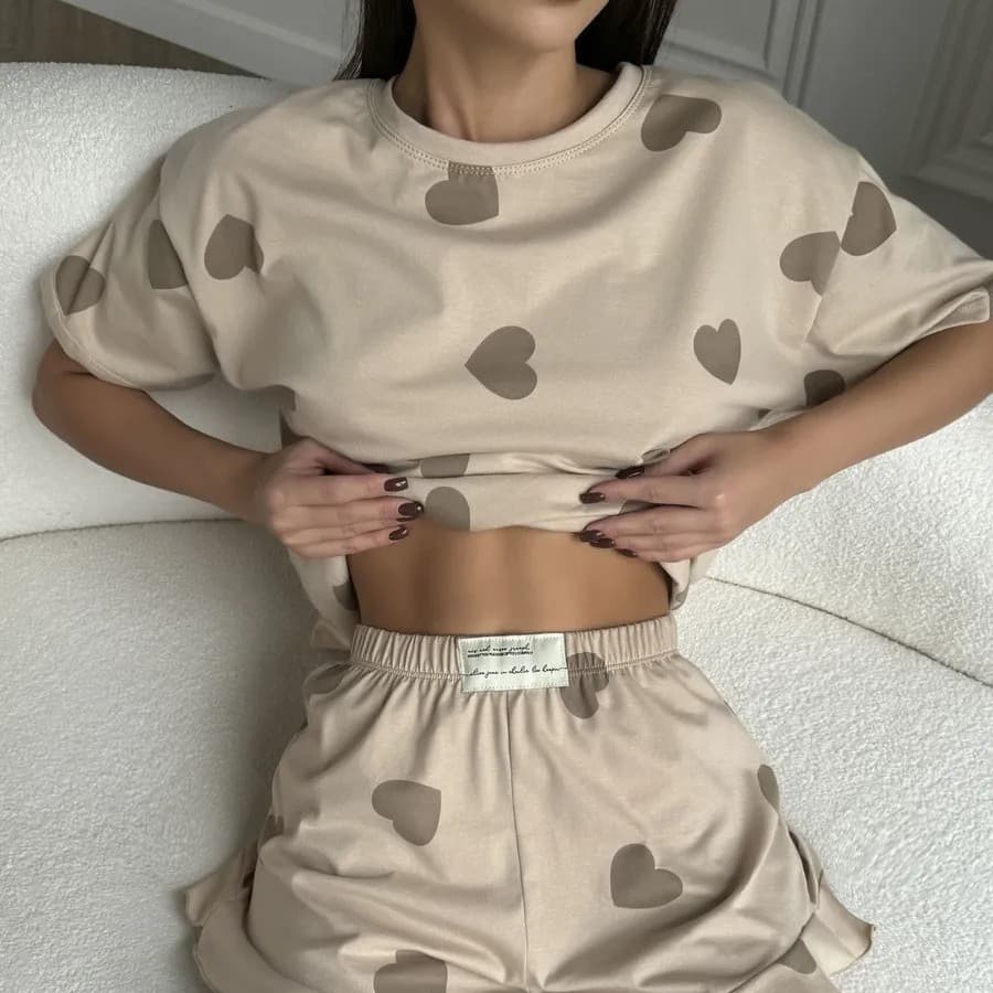 Pijama Feminino shorts De Manga Curta Conjunto De Duas Peças Roupas Para Casa