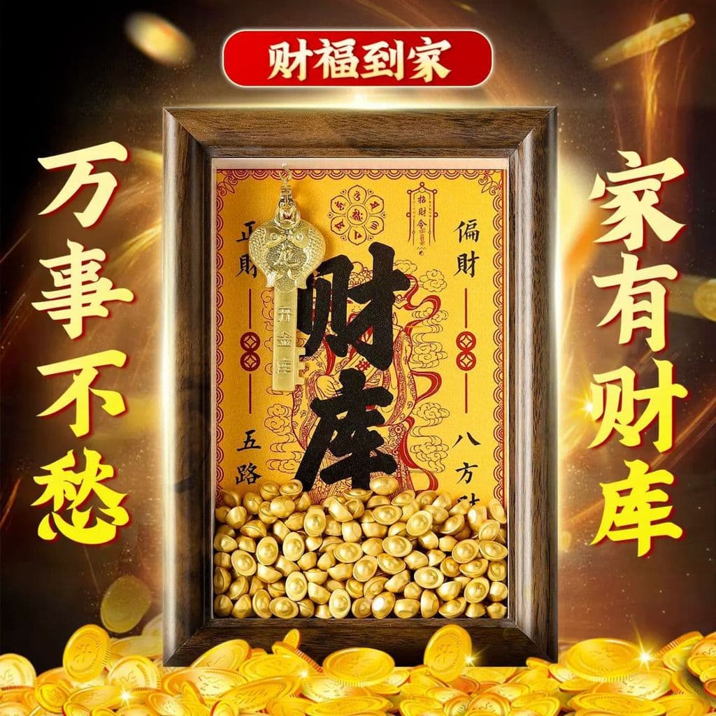 Huang Deus da Riqueza Aberto Vault Treasury Photo Frame Ornamentos Zodíaco Chave de Cobre Puro Escritório Posição de Tra