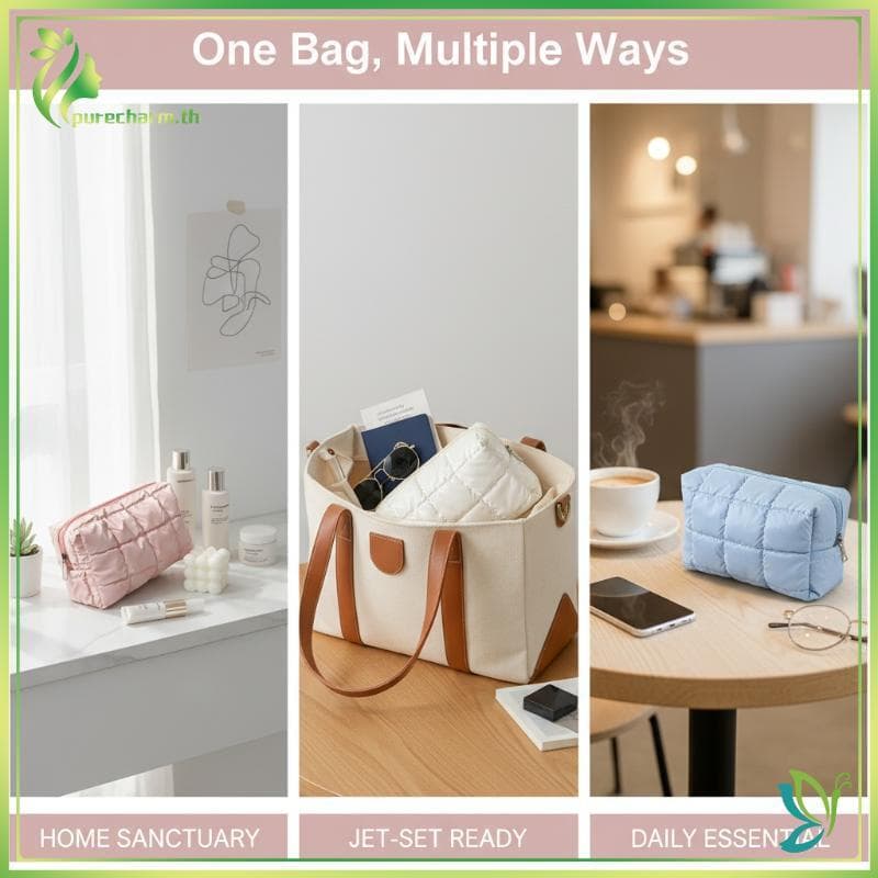 [Beleza] Bolsa De Maquiagem Acolchoada Puffer Design Leve Para Viagens Femininas