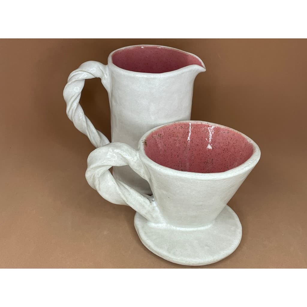 Kit Coador com Jarra Artesanal Filtro 102 Branco e Flamingo