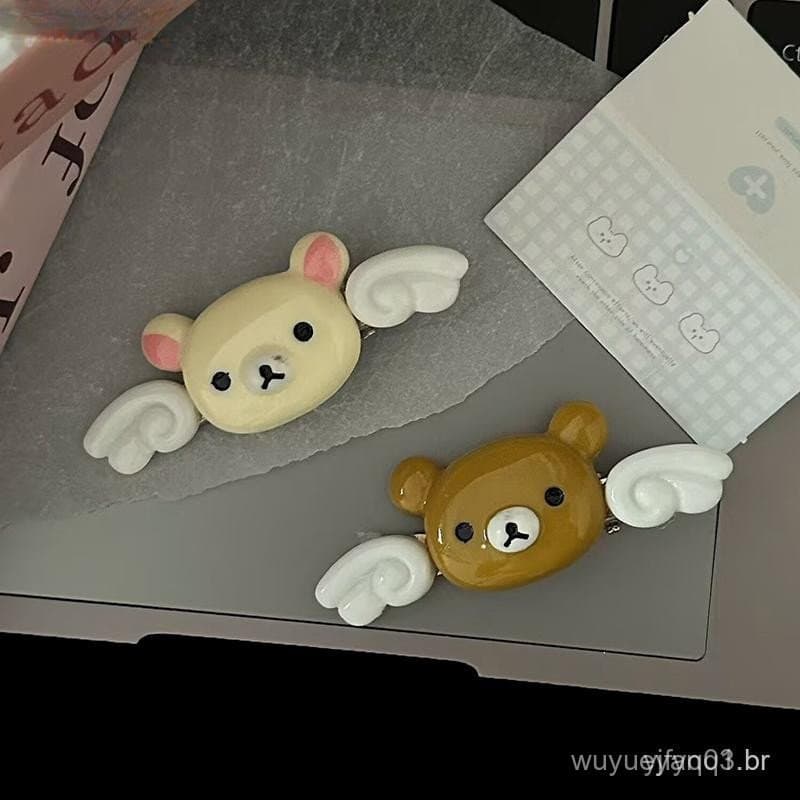 Presilha de Cabelo com Asas de Anjo de Desenho Animado e Urso com Franjas, Acessório de Cabelo para Meninas, Presente